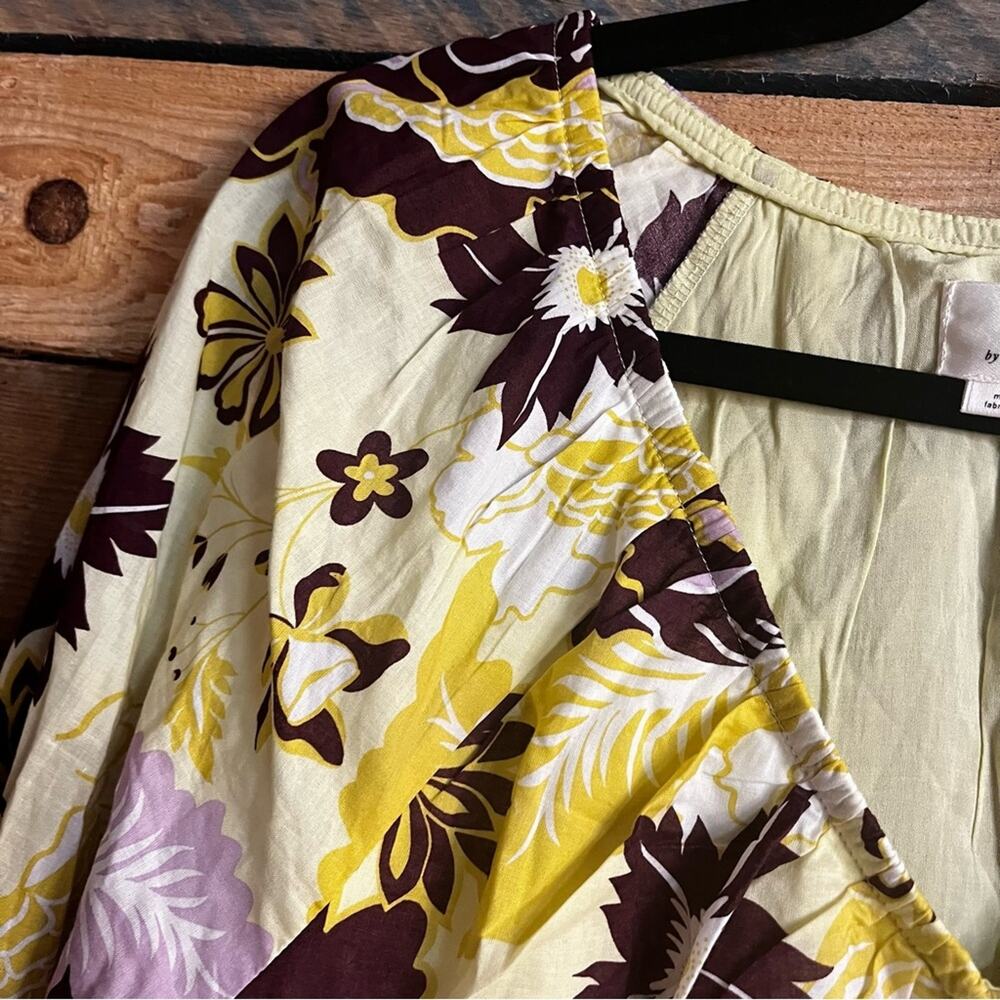 By Anthropologie V‎ Neck Yellow And Burgundy Floral Mini Dress Size Small - Picture 5 of 12